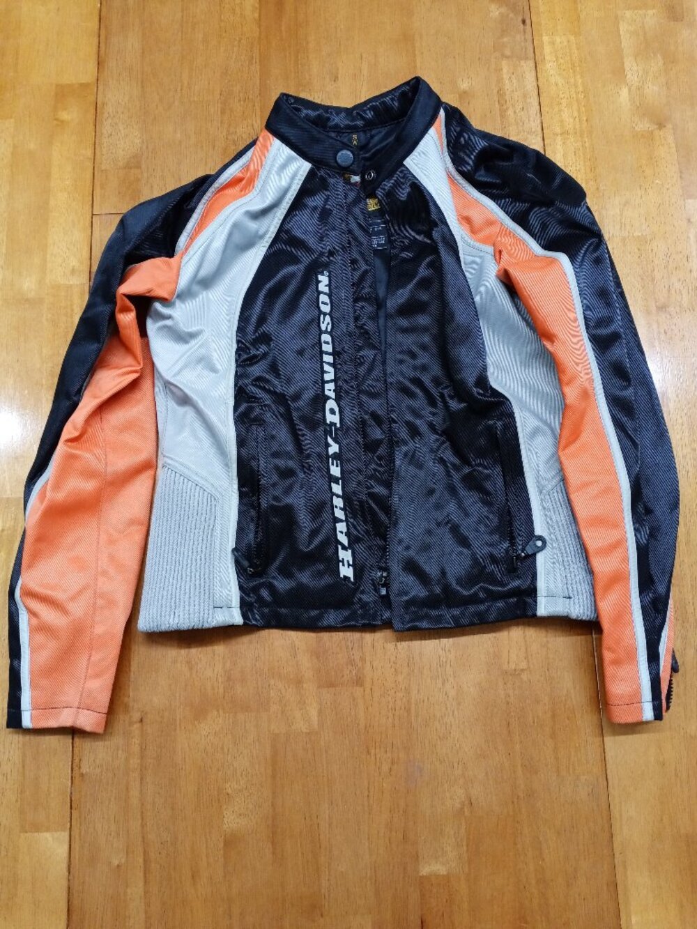 Harley Davidson Motorcycle Riding Jacket Orange Silver Spell Out Women's Small